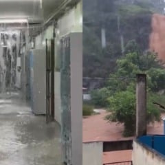 Escola alagada e cachoeira transborda no Sul do ES; Rio Novo do Sul e Guaçuí