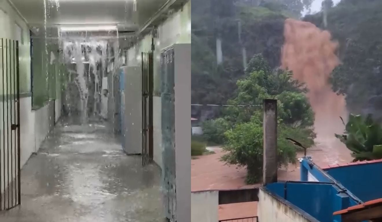 Escola alagada e cachoeira transborda no Sul do ES; Rio Novo do Sul e Guaçuí