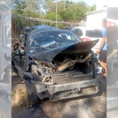 Veículo onde estava Vinícius Santiago e outras duas pessoas ficou destruído. Foto: Reprodução/TV Vitória