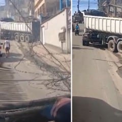 Carreta desgovernada em Cariacica (Foto/reprodução: TV Vitória)