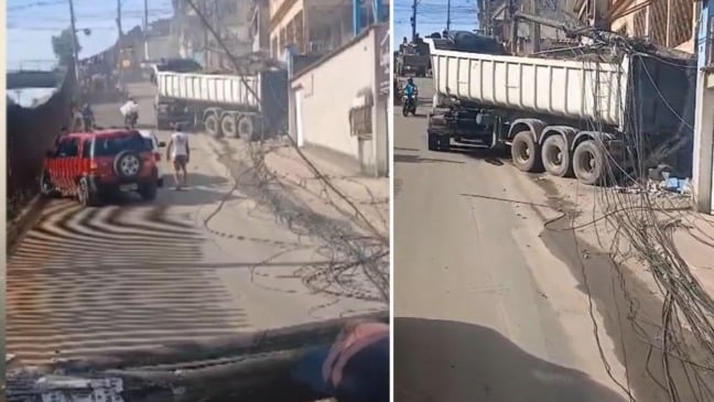 Carreta desgovernada em Cariacica (Foto/reprodução: TV Vitória)