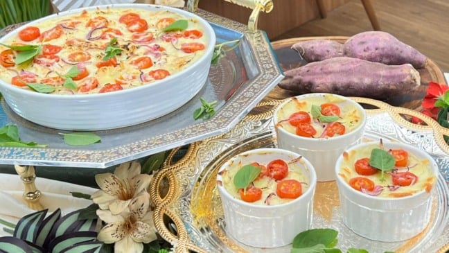 Escondidinho de Batata-Doce com Frango e Tomate Cereja. Foto: Roberta Salgueiro