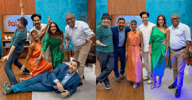 Fernando Fully, Michel Bermudes, Eduardo Santos, Juliana Lyra, Roberta Salgueiro e Pedro Permuy (Foto: TV Vitória/RecordTV)