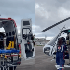 A mulher, vítima de queimaduras graves, foi transportada pelo NOTAER para o Hospital Estadual Dr. Jayme Santos Neves após sofrer queimaduras em 20% do corpo.