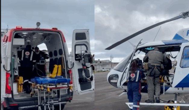 A mulher, vítima de queimaduras graves, foi transportada pelo NOTAER para o Hospital Estadual Dr. Jayme Santos Neves após sofrer queimaduras em 20% do corpo.