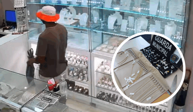 O suspeito foi flagrado por câmeras e ainda tentou fugir (Foto: Reprodução/TV Vitória/Guarda Civil Municipal de Vila Velha)