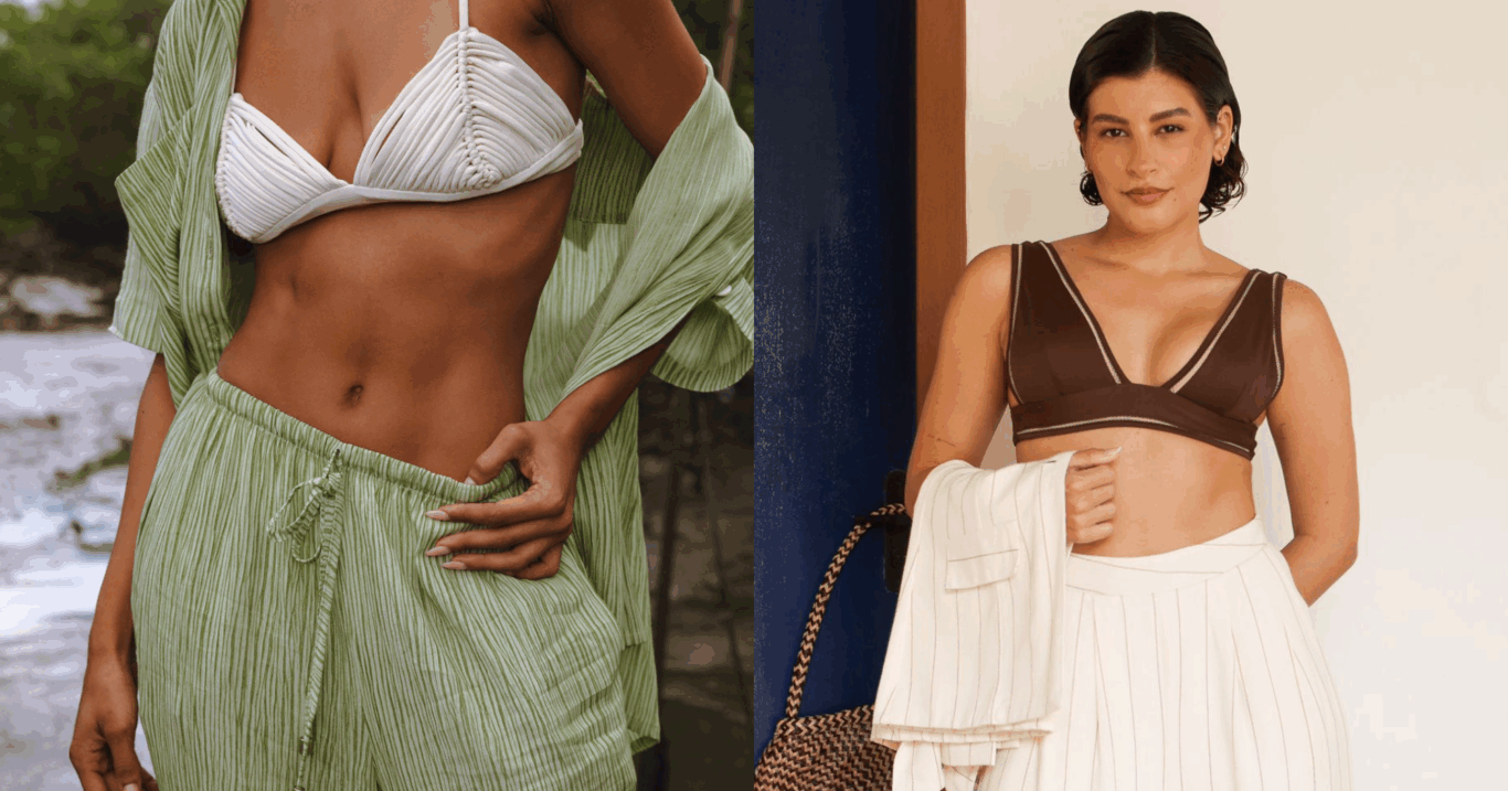 A Cajuera compõe biquínis e looks feitos à mão, com amarrações e trançados manuais (Foto:Instagram/@cajuera)