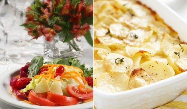 Salada tropical e Batata gratinada, 1º e 2º lugar do ranking dos pratos vegetarianos mais pesquisados. Foto: Canva