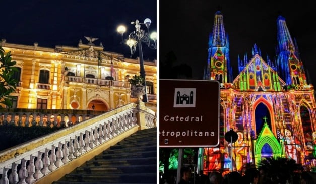 Decoração de Natal vai conectar o Palácio Anchieta e a Catedral de Vitória (Foto: Thiago Soares/Folha Vitória e Jansen Lube/PMV)
