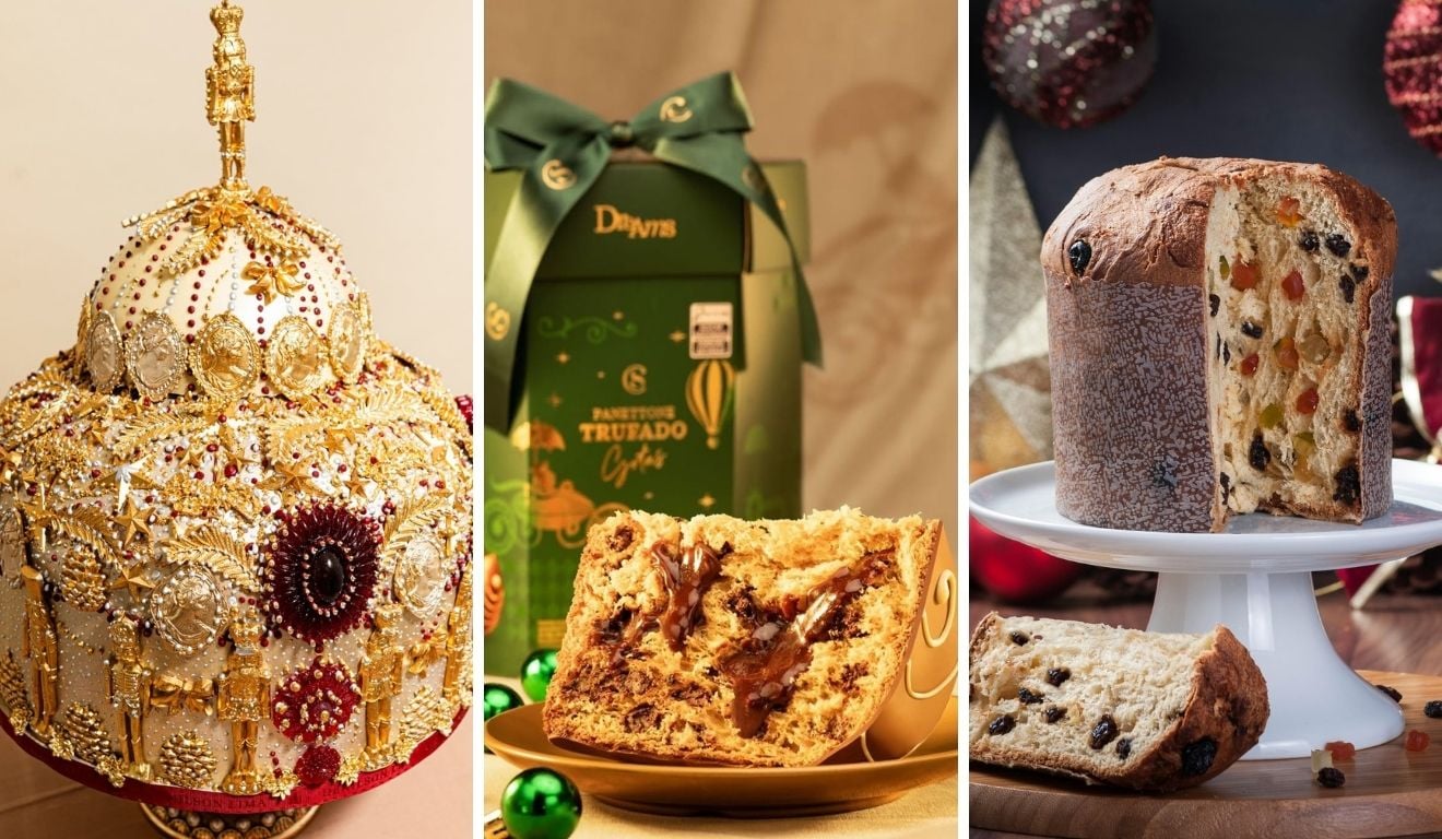 Veja opções de panetones de fruta e de chocolate para o Natal (Foto: Larissa Chags/Divulgação/Cacau Show/Divulgação/Canva/Reprodução) Veja opções de panetones de fruta e de chocolate para o Natal (Foto: Larissa Chags/Divulgação/Cacau Show/Divulgação/Canva/Reprodução)