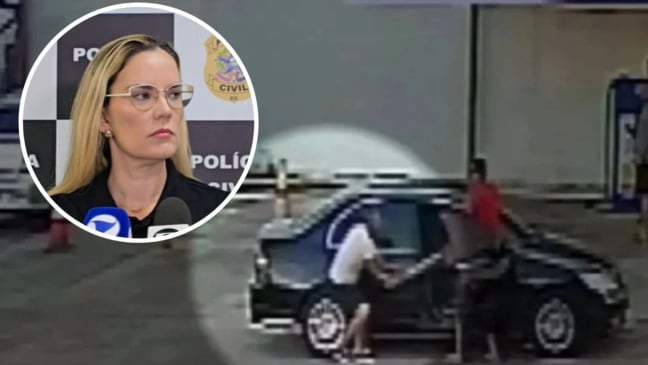 Delegada Gabriela Enne em coletiva sobre o caso do PM agredido (Foto/divulgação: SESP)