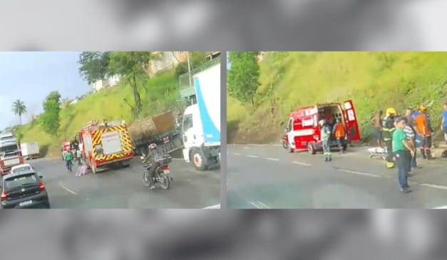 Acidente com dois caminhões deixa motorista ferido no Contorno