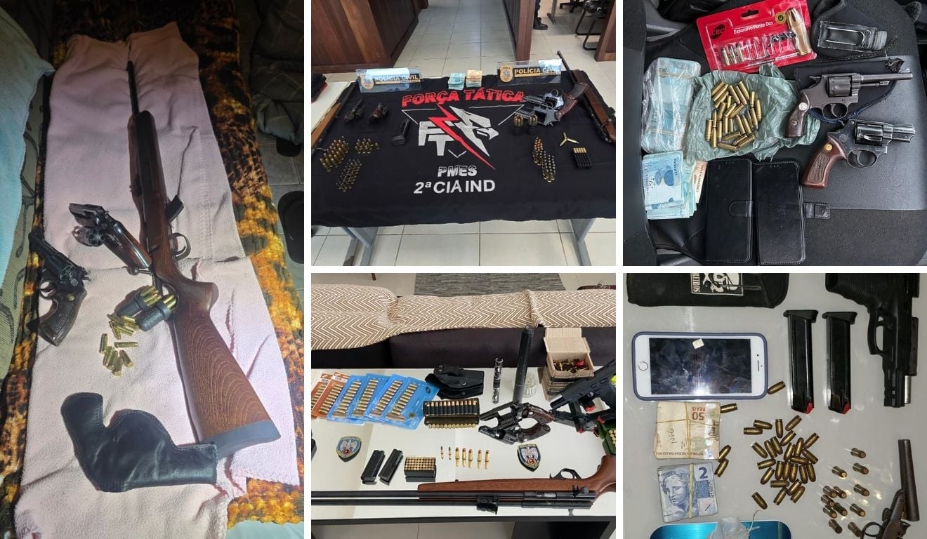 Armas apreendidas pela Operação Desarme em Afonso Cláudio Armas apreendidas pela Operação Desarme em Afonso Cláudio