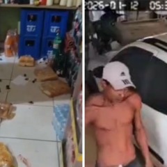 Homem de 29 anos foi detido ap&oacute;s a&ccedil;&atilde;o que deixou v&iacute;tima com trauma craniano; buscas pelo segundo suspeito continuam. Foto: Reprodu&ccedil;&atilde;o/TV Vit&oacute;ria/C&acirc;mera de seguran&ccedil;a