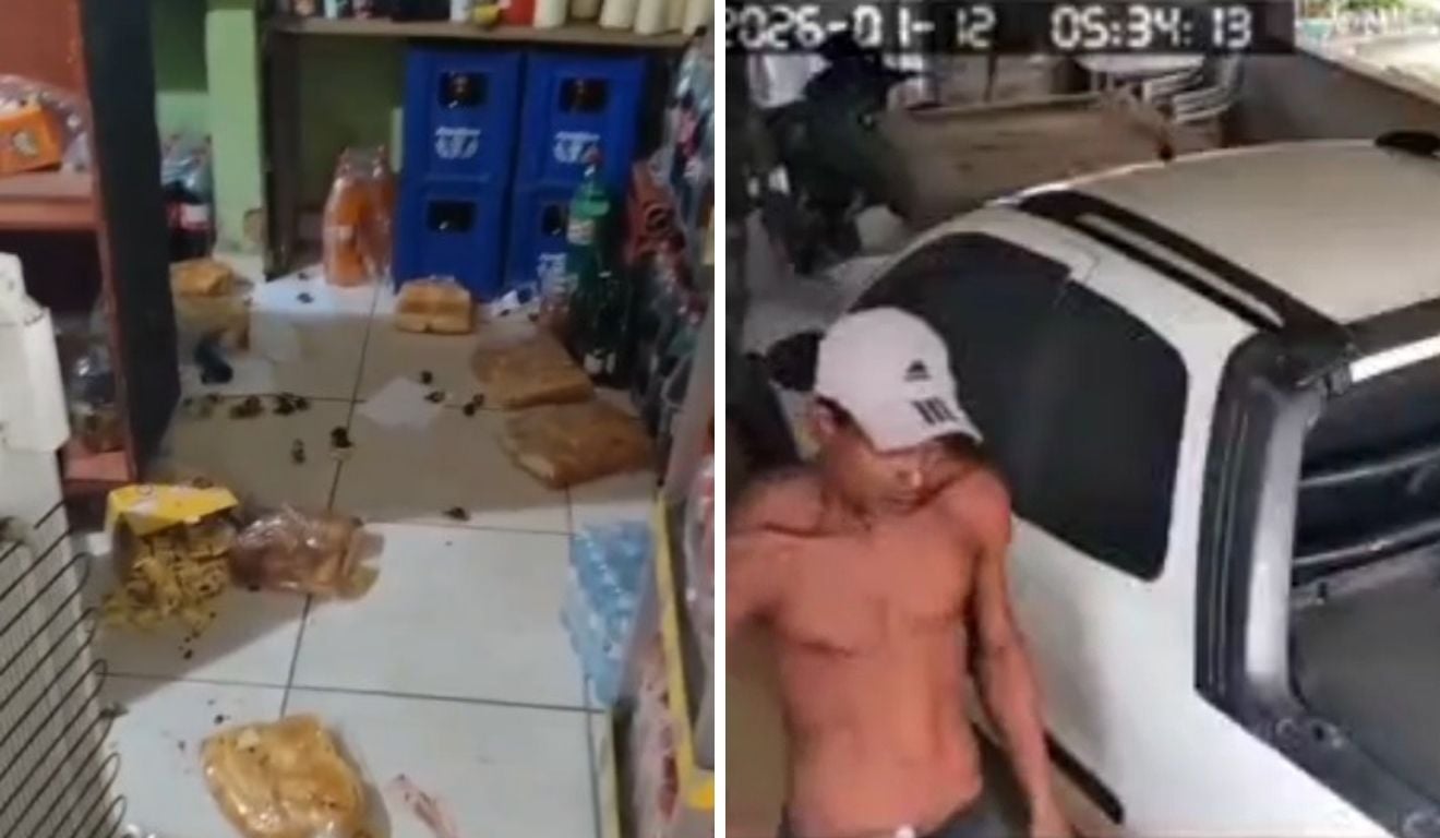 Homem de 29 anos foi detido após ação que deixou vítima com trauma craniano; buscas pelo segundo suspeito continuam. Foto: Reprodução/TV Vitória/Câmera de segurança