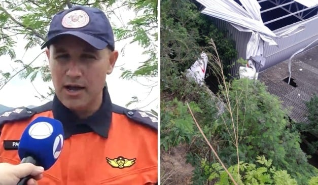Raphael Bicalho Págio, comandante da 1ª do Corpo de Bombeiros., fala sobre queda de avião em Guarapari. Fotos: Reprodução/TV Vitória.