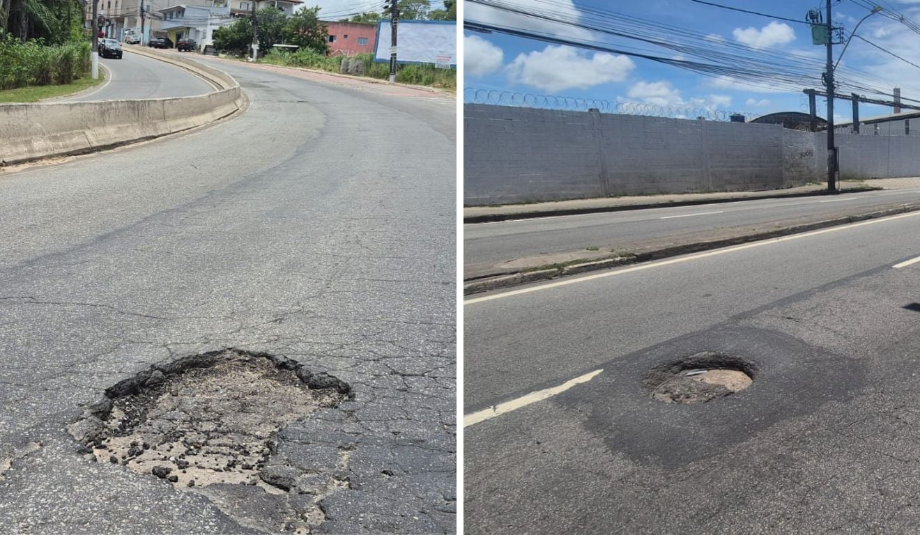 Buracos na Avenida Norte-Sul, na Serra. Fotos: Elisa Rangel/Folha Vitória. Buracos na Avenida Norte-Sul, na Serra. Fotos: Elisa Rangel/Folha Vitória.
