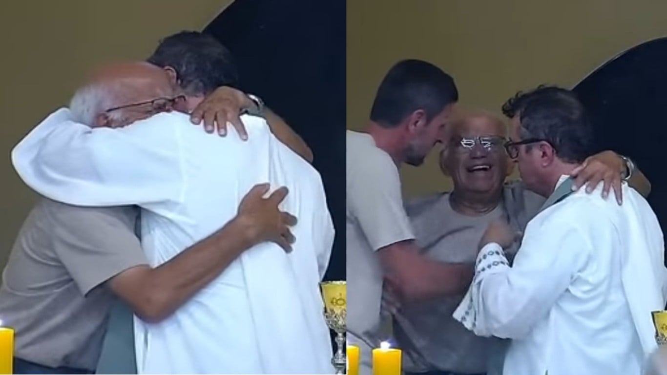 Avô se emociona ao perder neto em missa (Foto/reprodução: Youtube)