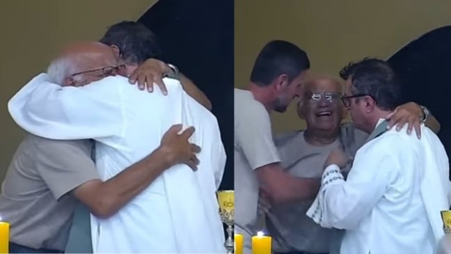 Avô se emociona ao perder neto em missa (Foto/reprodução: Youtube)