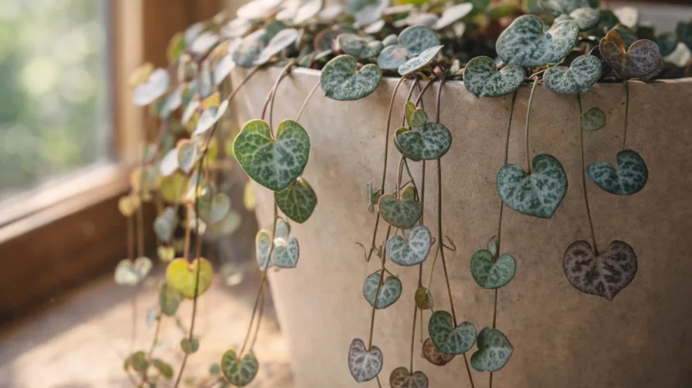 Ceropegia woodii 4 horas de luz certas que encurtam os fios Ceropegia woodii 4 horas de luz certas que encurtam os fios