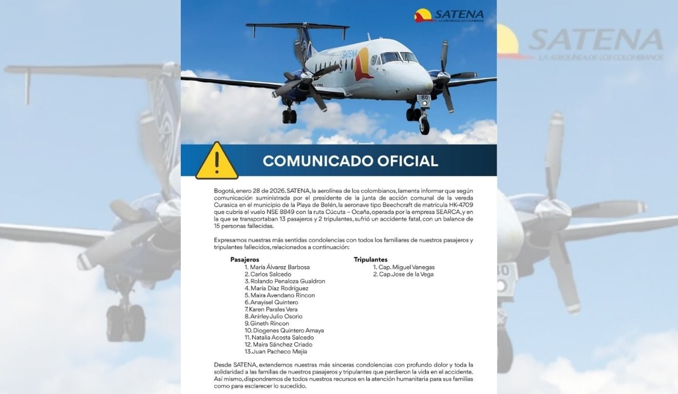 Comunicado sobre vítimas da queda do avião Satena