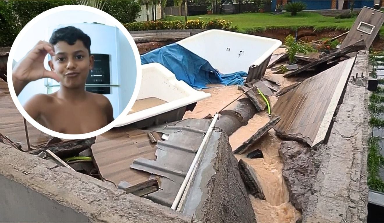 O menino Ot&aacute;vio Amaral, de 10 anos, morreu soterrado em Rio Bananal. Foto: Montagem/Folha Vit&oacute;ria