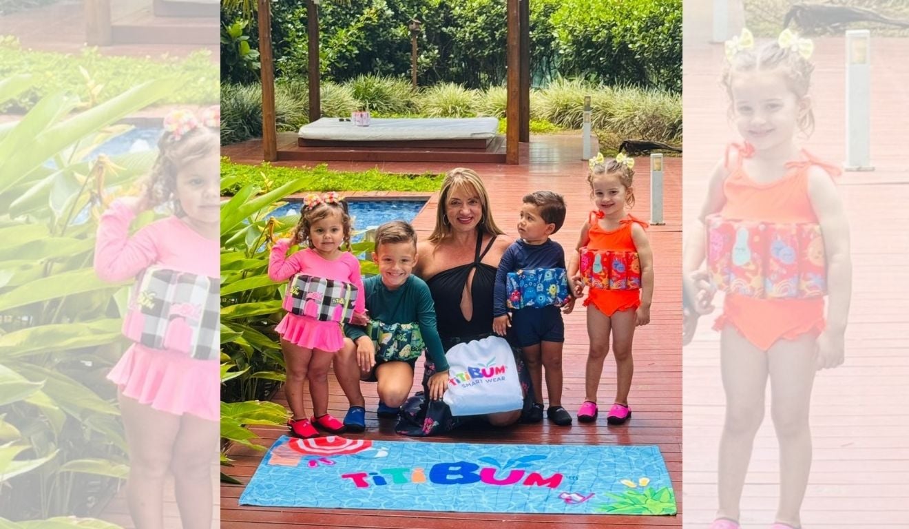 Empresária Cássia Dillem roupas de banho flutuante Titibum Empresária Cássia Dillem roupas de banho flutuante Titibum