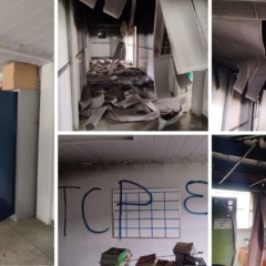 Escola municipal de Viana ap&oacute;s arrombamento, princ&iacute;pio de inc&ecirc;ndio e picha&ccedil;&atilde;o