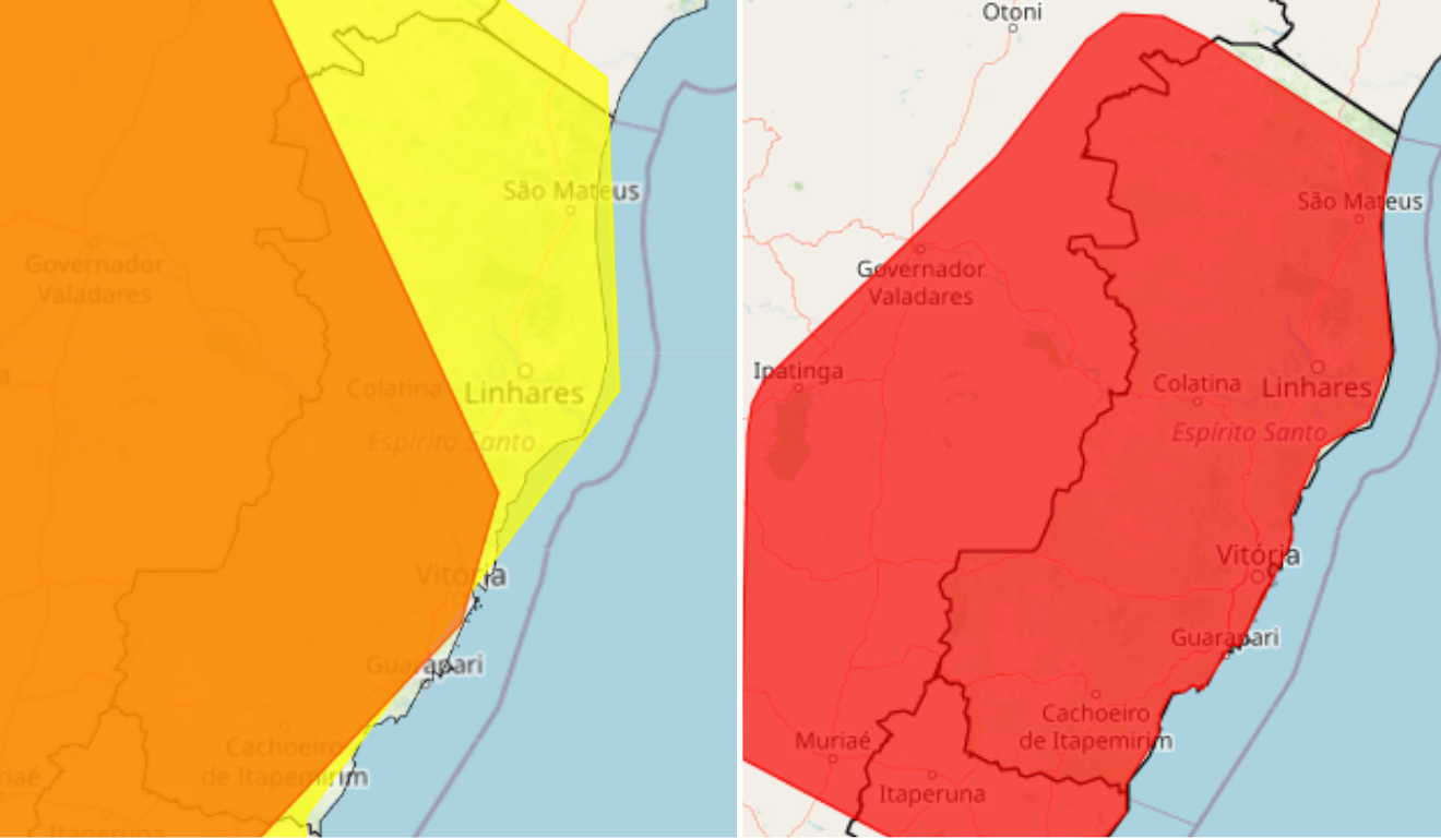 Os alertas duram até o final de domingo (Foto: Reprodução/INMET) Os alertas duram até o final de domingo (Foto: Reprodução/INMET)