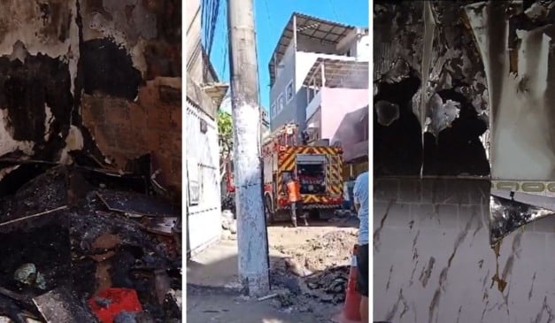 Incêndio em Vila Velha destrói casa no bairro Ibes. Foto: Reprodução/TV Vitória.
