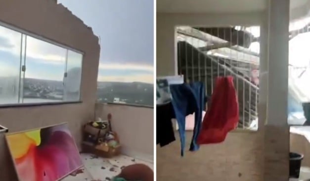 Temporal destelhou casa em Colatina. Foto: Reprodução/vídeo