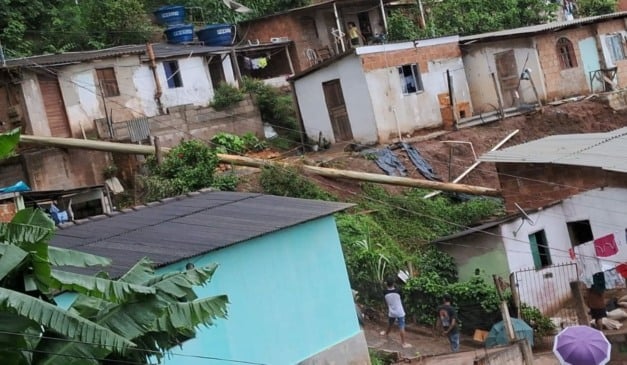 Tronco de eucalipto cai e atinge duas casas em Ibatiba