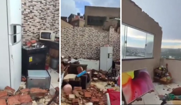 Vídeo mostra casa destelhada em Colatina. Foto: Reprodução/TV Vitória.