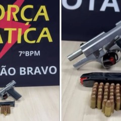 Arma, carregador e muni&ccedil;&otilde;es apreendidos pela For&ccedil;a T&aacute;tica em Flexal I