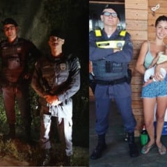 A direita beb&ecirc; em salvo em Arac&ecirc; e a esquerda beb&ecirc; salvo em Anchieta (Foto/reprodu&ccedil;&atilde;o: TV Vit&oacute;ria)