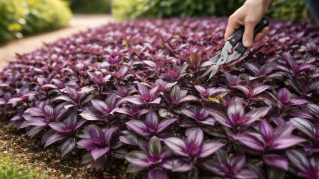 Cinco podas bem cronometradas criam efeito tapete perfeito no jardim com o lambari-roxo