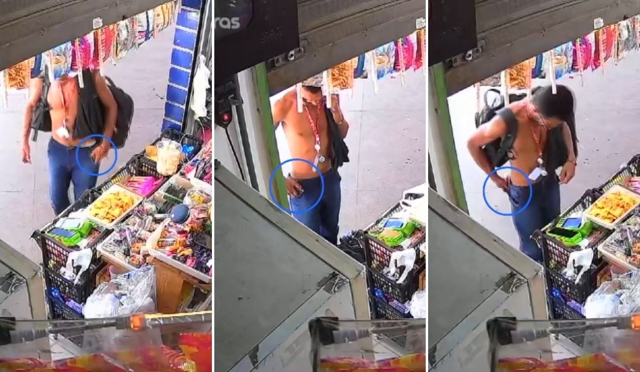 Homem furtando loja no Terminal de Itacibá