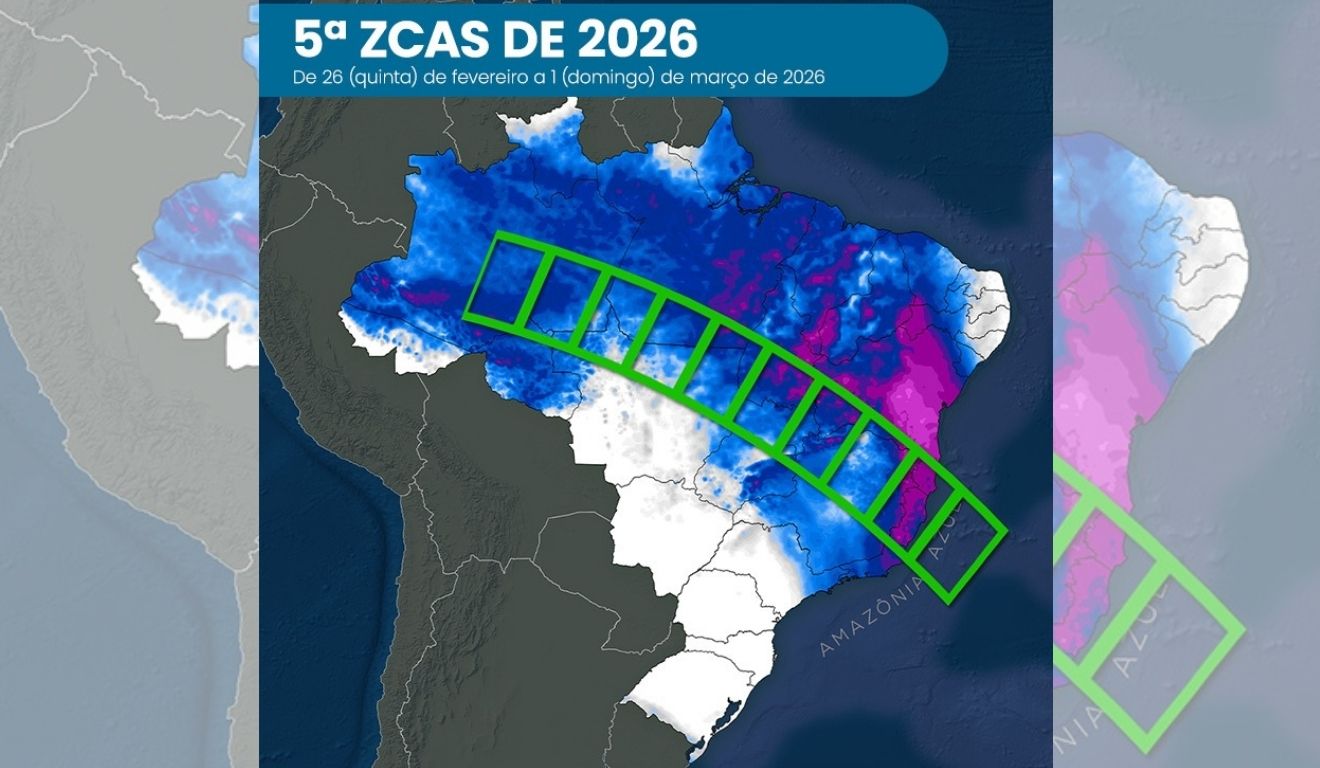 Quinta ZCAS de 2026 se estabelece entre os dias 26 de fevereiro e 01 de março Foto Climatempo Reprodução Quinta ZCAS de 2026 se estabelece entre os dias 26 de fevereiro e 01 de março Foto Climatempo Reprodução