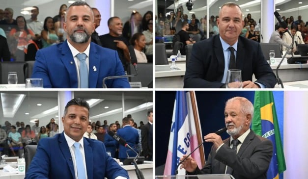 Vereadores Thiago Peixoto, Willian da Elétrica, Marcelo Leal e  Sérgio Peixoto tomaram posse. Foto: Thiago Soares/Folha Vitória