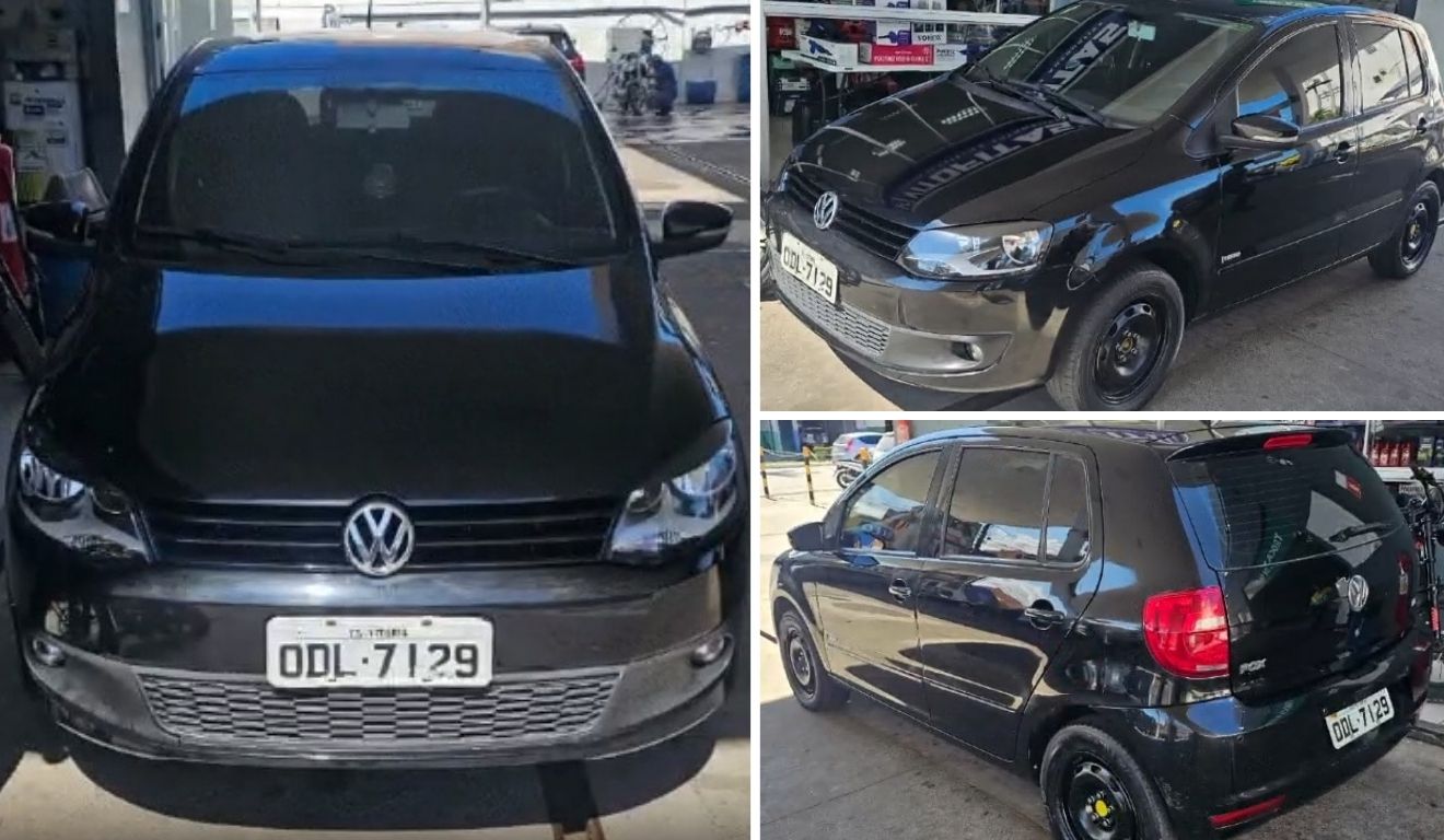 Volkswagen Fox preto, placa ODL-7129, roubado de motorista de aplicativo