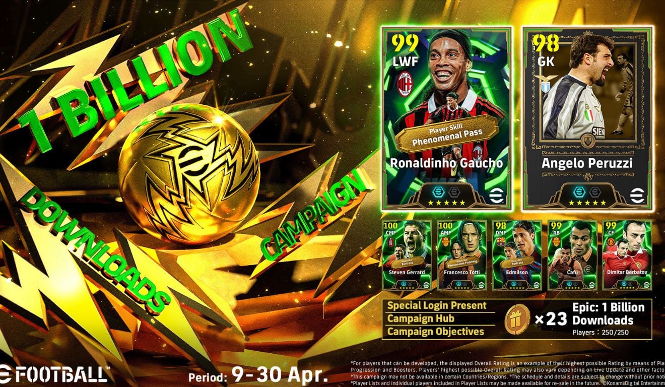 eFootball comemora 1 bilhão de downloads com Ronaldinho Gaúcho