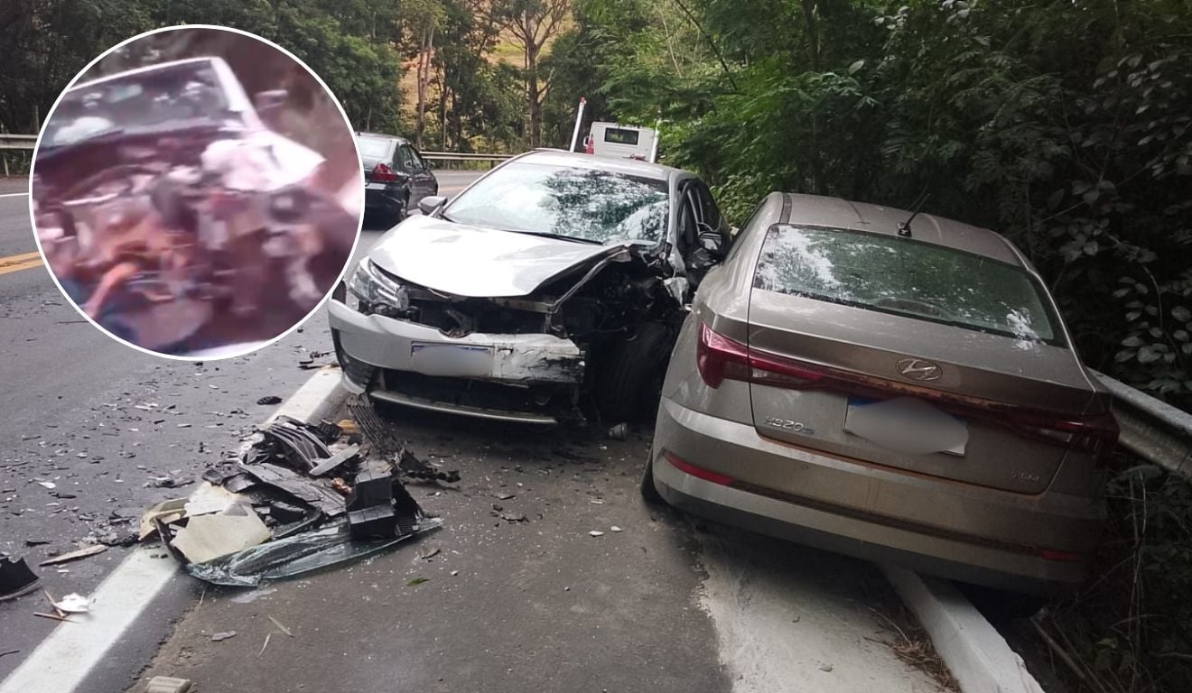 Batida entre três carros arranca até motor de veículo entre Aracruz e Ibiraçu