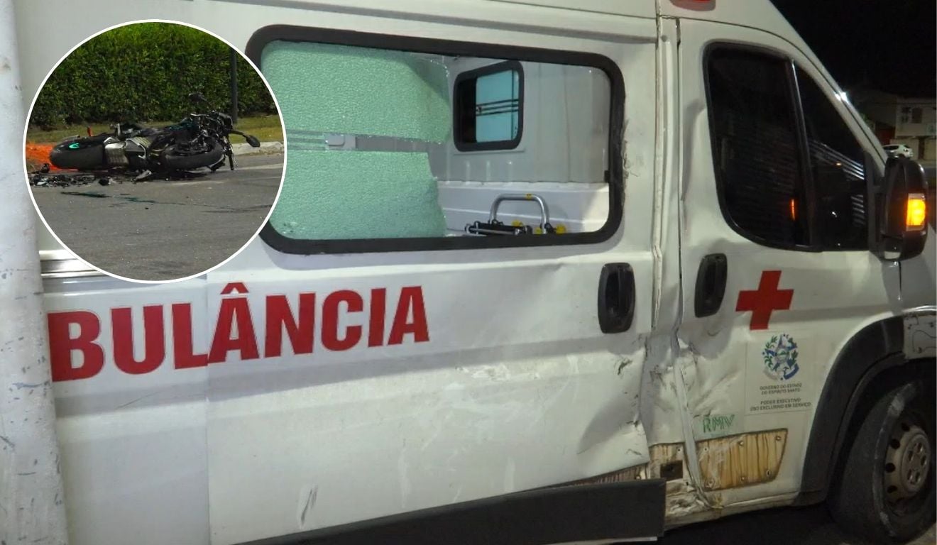 Ambulância do Samu que levava criança bate em moto na Serra
