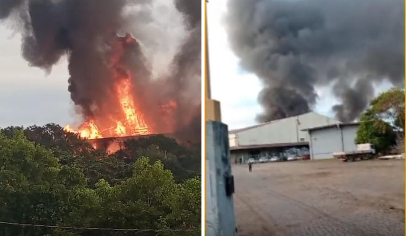 VÍDEO | Incêndio de grandes proporções atinge galpão na Serra
