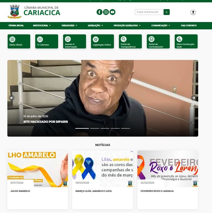 site hackeado da Câmara Municipal de Cariacica com kid bengala