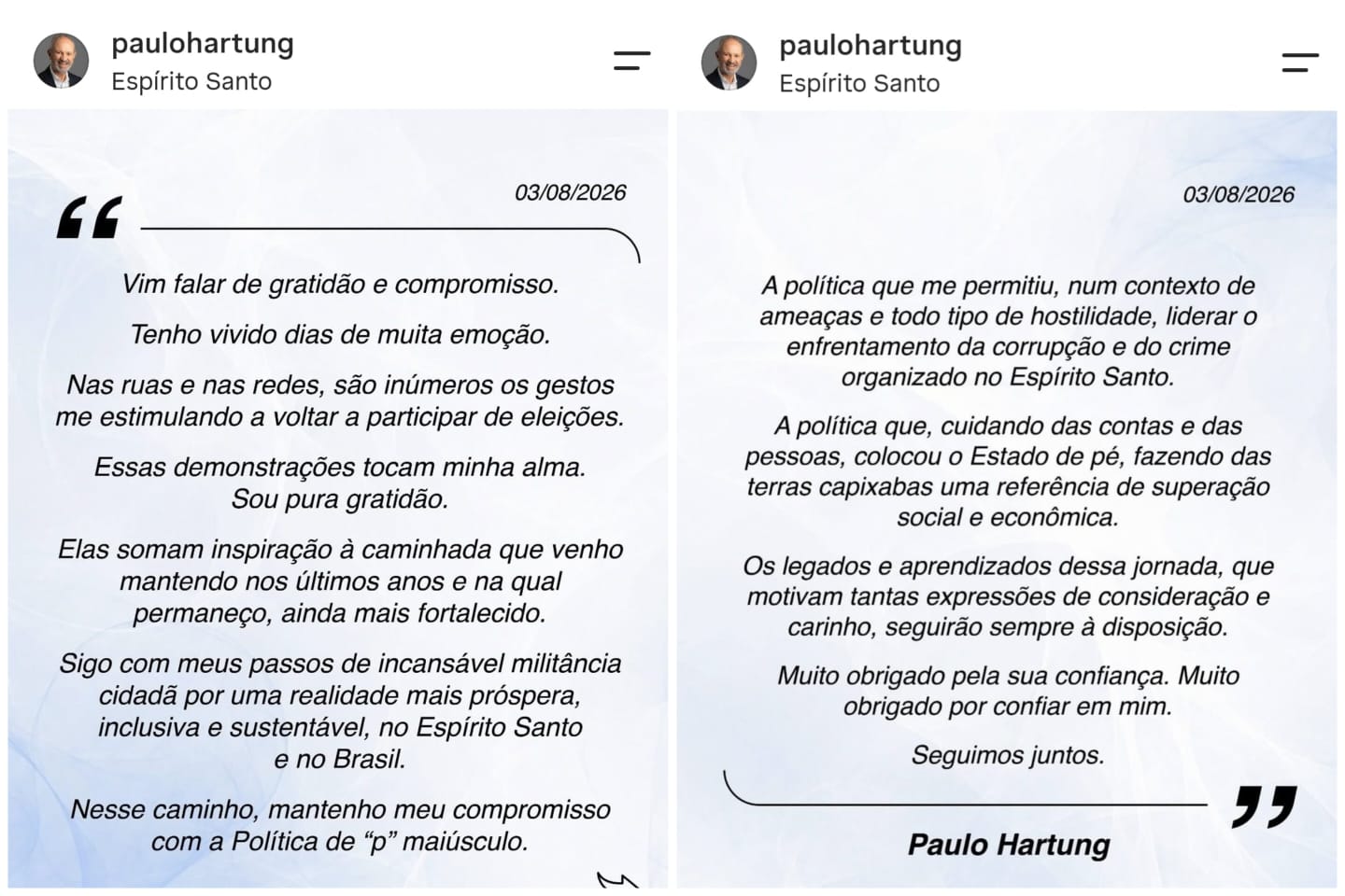 Hartung não vai disputar as eleições deste ano - QTU Questões do Universo