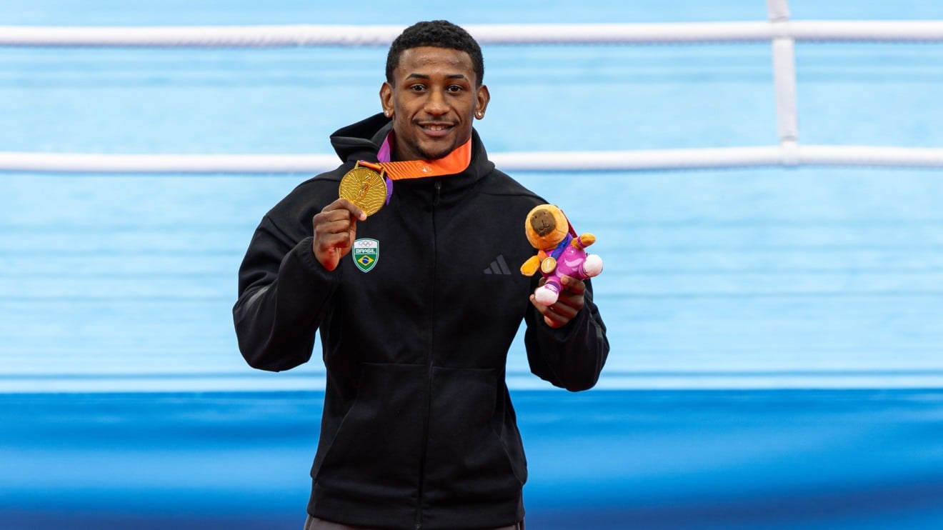 2026.09.18 - Jogos Sul-Americanos Santa Fé 2026 - Boxe - Medalha de ouro para Yuri Falcão na categoria masculina até 65kg no Invencible Rafaela, na provincia de Santa Fé, Argentina. Foto: Bruno Ruas /COB.