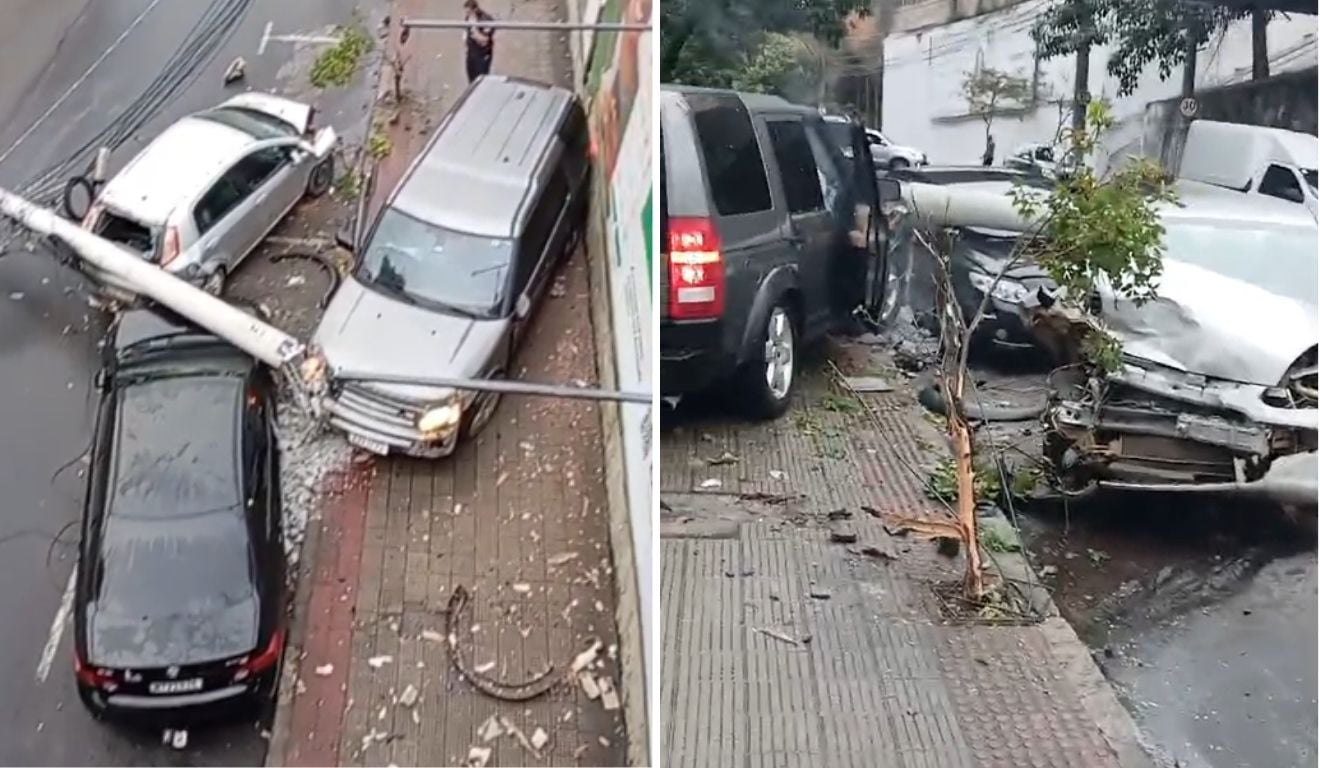 Motorista perde controle de carro, atinge dois veículos e poste