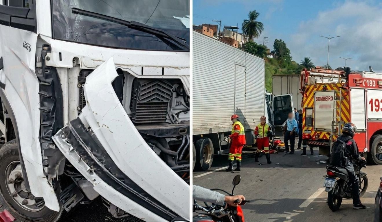 Caminhoneiro fica preso às ferragens após acidente na Rodovia do Contorno