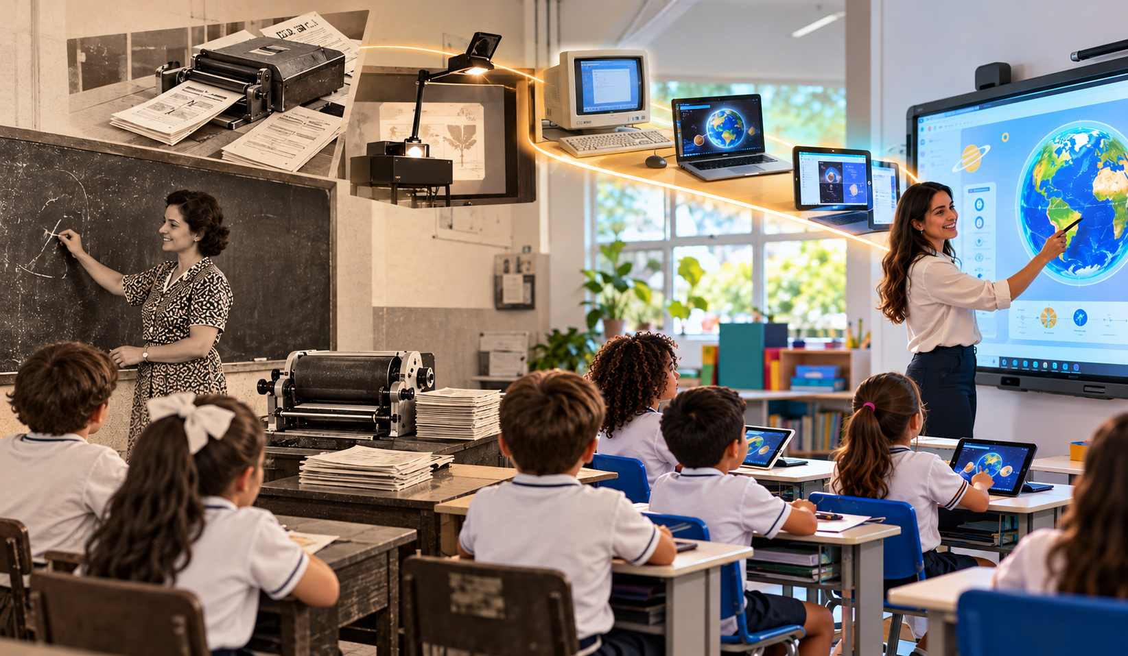 Do mimeógrafo à inteligência artificial: como a tecnologia transformou a sala de aula e o trabalho dos professores